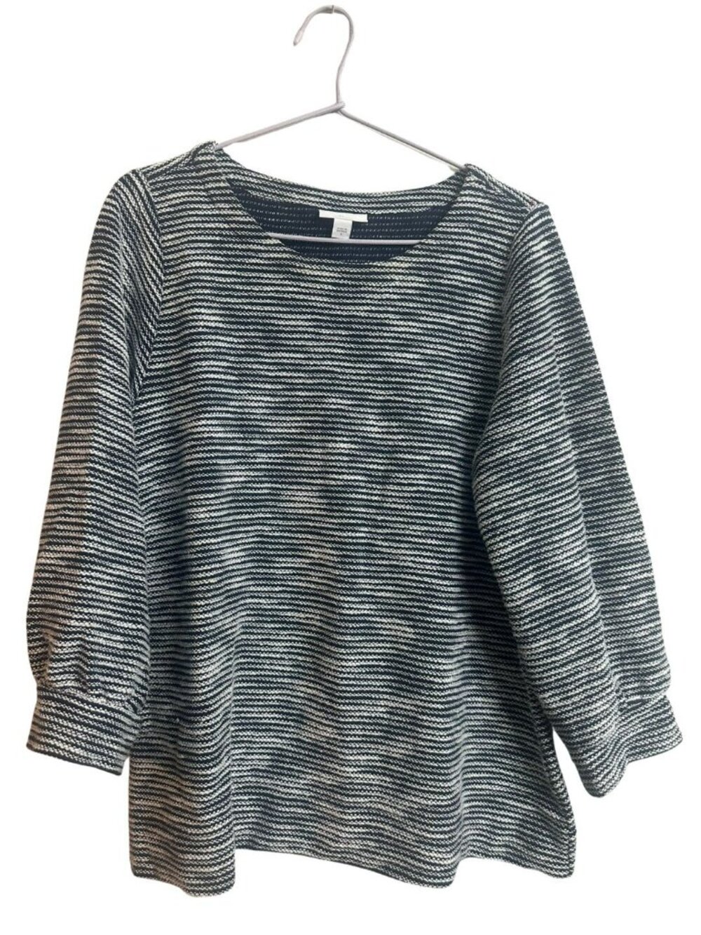 J.Jill Textured Cotton Knit Stipe Top Boat Neck 3/4 Sleeve Small